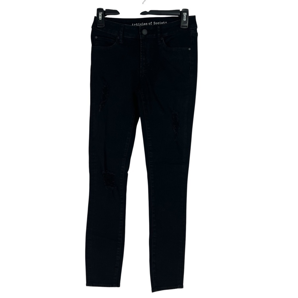 Articles Of Society Women’s Black Denim Jeans Sz 25 (2) Ripped/Torn Stretch